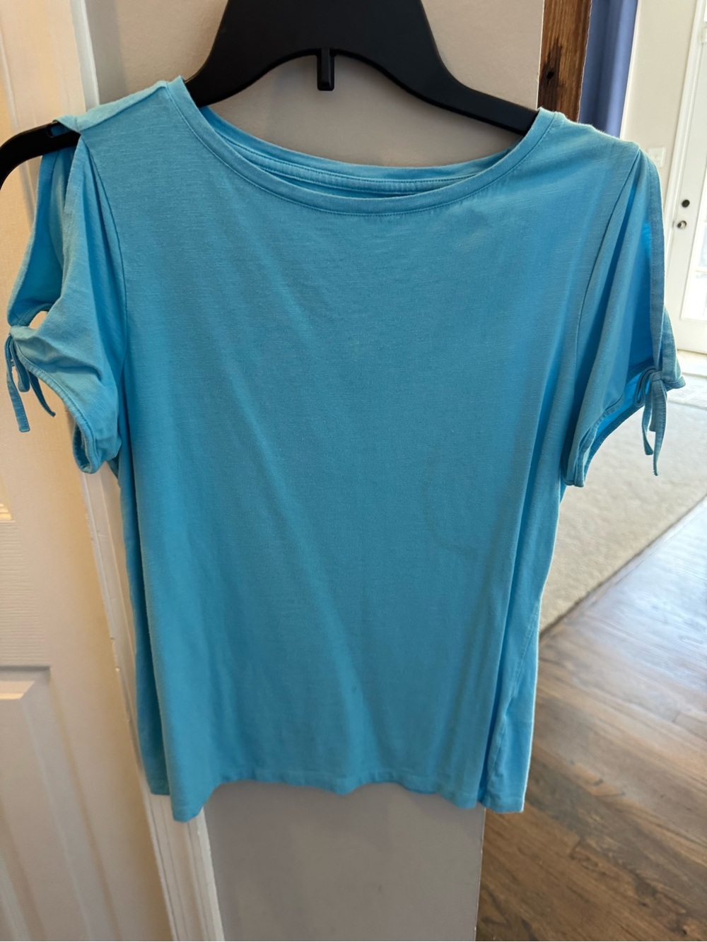 Talbots Light Blue Cold-Shoulder Short Sleeve Top